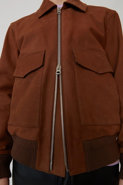 Shop Acne Studios Short Leather Jacket Cognac Brown
