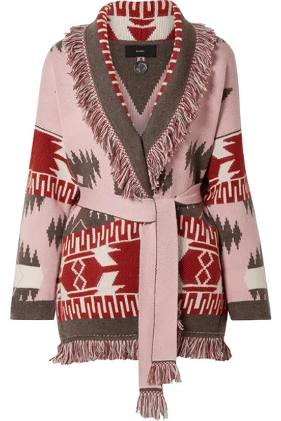 Shop Alanui Fringed Cashmere-jacquard Cardigan In Pink