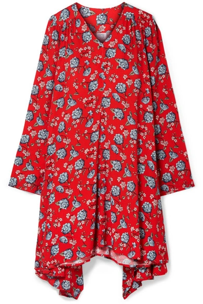 Shop Vetements Oversized Floral-print Crepe Dress In Red