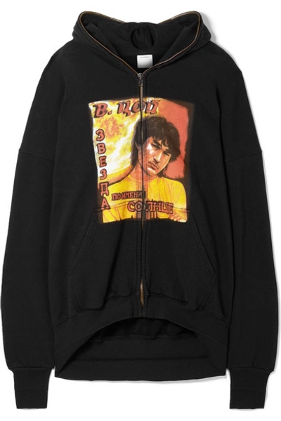 Shop Vetements Idol Oversized Cutout Printed Cotton-jersey Hoodie In Black