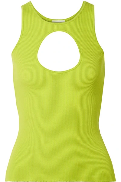 Shop Vetements Neon Cutout Ribbed Stretch-cotton Tank In Green