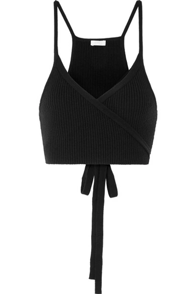 Eres Silence Ribbed Cashmere Wrap Sports Bra In Black