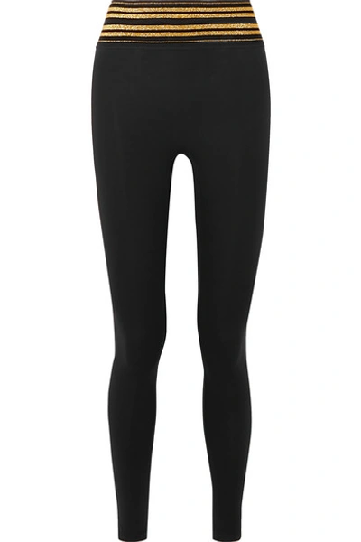 Shop All Access Center Stage Metallic Striped Stretch Leggings In Black