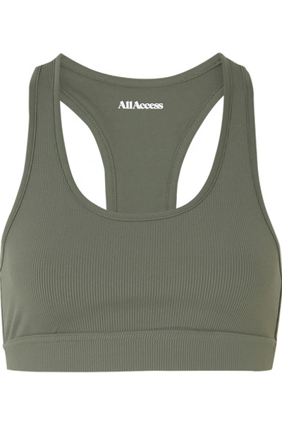Shop All Access Front Row Ribbed Stretch Sports Bra In Green