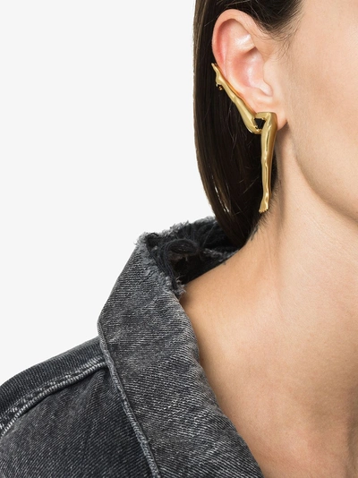 Shop Anissa Kermiche Gold-plated Silver Yes We Can Onyx Single Earring