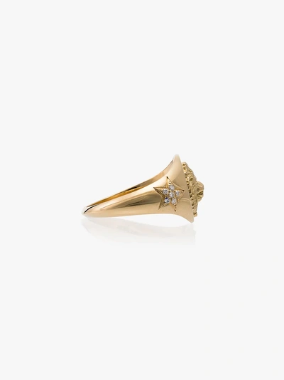 Shop Foundrae 18k Yellow Gold Strength Diamond Signet Ring In Metallic