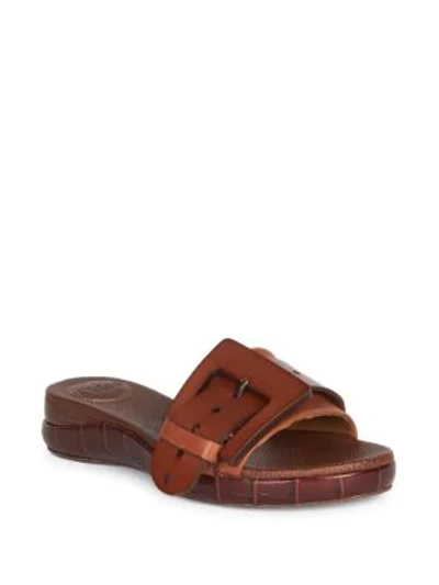 Shop Chloé Leather Buckle Platform Slides In Mustang Brown