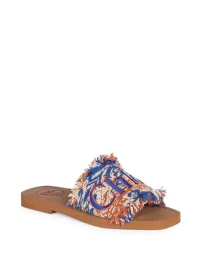 Shop Chloé Embroidered Logo Tapestry Slides In Multi