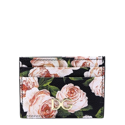 Shop Dolce & Gabbana Floral Print Cardholder In Black