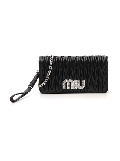 Shop Miu Miu Chain Wallet Bag In Black