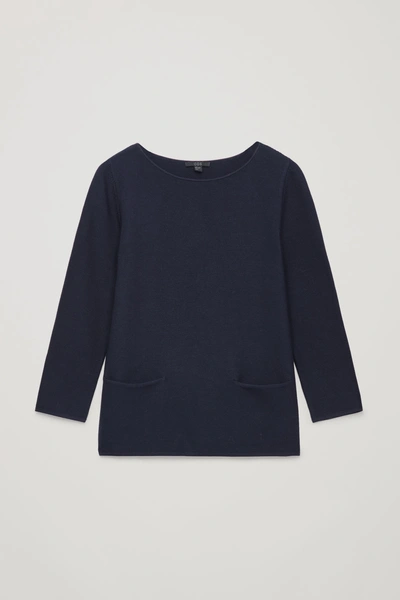 Shop Cos A-line Cotton Knitted Top In Blue
