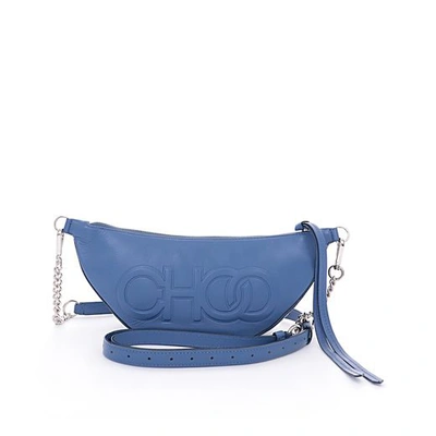 Shop Jimmy Choo Faye Stone Blue Nappa Leather Belt Bag With Embossed Choo Logo