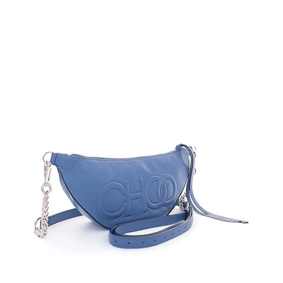 Shop Jimmy Choo Faye Stone Blue Nappa Leather Belt Bag With Embossed Choo Logo