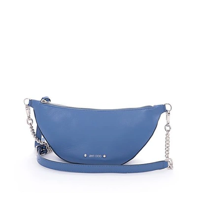 Shop Jimmy Choo Faye Stone Blue Nappa Leather Belt Bag With Embossed Choo Logo