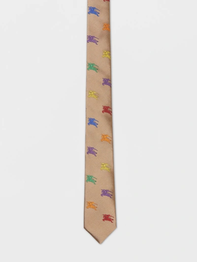 Shop Burberry Slim Cut Ekd Silk Tie In Camel