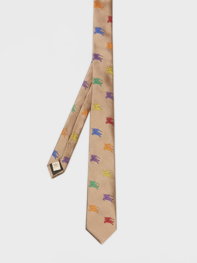 Shop Burberry Slim Cut Ekd Silk Tie In Camel