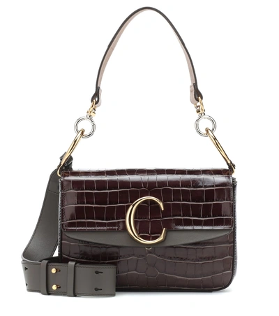 Shop Chloé C Small Leather Shoulder Bag In Brown