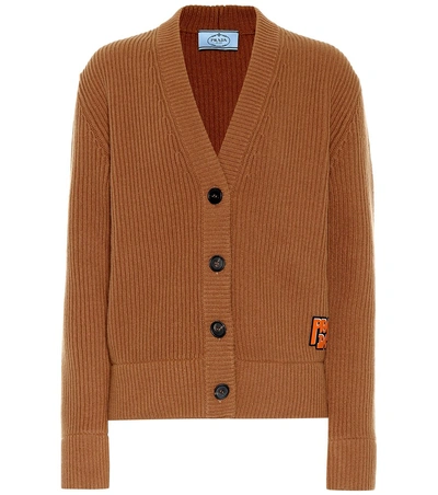 Shop Prada Wool And Cashmere Cardigan In Brown