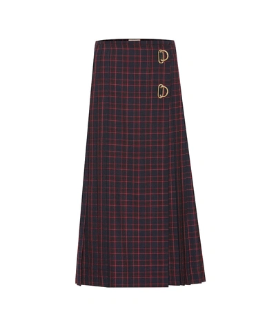 Shop Burberry Checked Wool Midi Skirt In Multicoloured