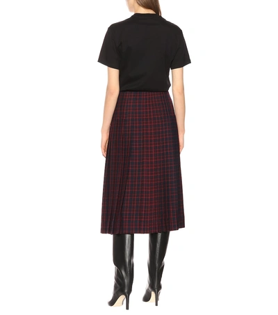 Shop Burberry Checked Wool Midi Skirt In Multicoloured