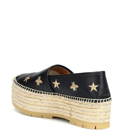 Shop Gucci Leather Platform Espadrilles In Black