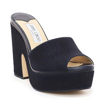 Shop Jimmy Choo Deedee 125 Navy Chevron Denim Wedges