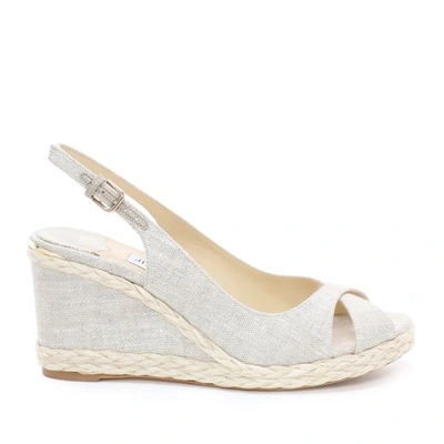 Shop Jimmy Choo Amely 80 Natural Linen Wedges With Braid Trim