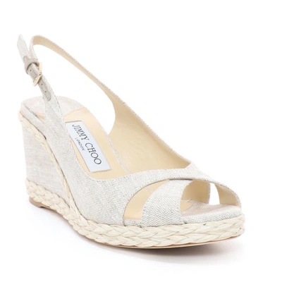 Shop Jimmy Choo Amely 80 Natural Linen Wedges With Braid Trim