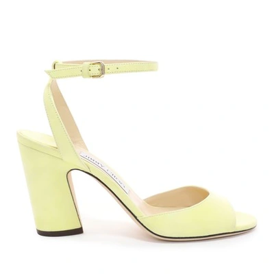 Shop Jimmy Choo Miranda 85 Pale Yellow Suede Block Heel Sandals