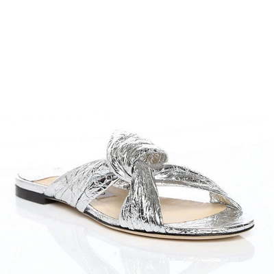 Shop Jimmy Choo Lela Flat Silver Metallic Foil Leather Mule Sandals