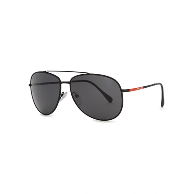 Shop Prada Linea Rossa Black Aviator-style Sunglasses