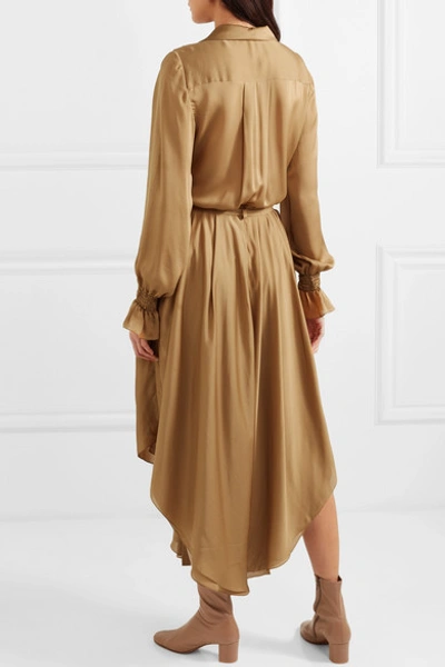 Shop Arje Wrap-effect Belted Silk-satin Dress In Taupe