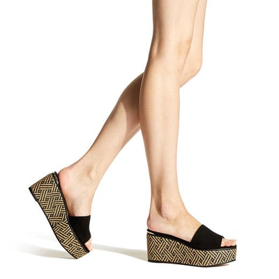 Shop Jimmy Choo Deedee 80 Natural And Black Suede Wedges With Woven Braided Raffia In Natural/black
