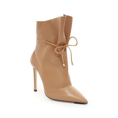 Shop Jimmy Choo Stitch 100 Caramel Nappa Leather Bootie With Drawstring Ankle Detailing