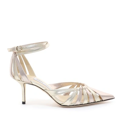 Shop Jimmy Choo Travis 65 Gold Mix Metallic Nappa Leather Strappy Pump With A Pointed Toe