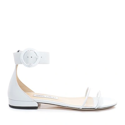 Shop Jimmy Choo Jaimie Flat White Nappa Leather And Clear Plexi Sandal With Round Buckle Fastening In White/clear