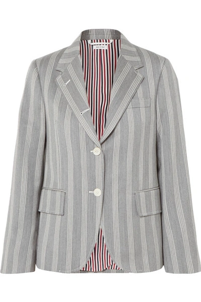 Shop Thom Browne Striped Wool And Cotton-blend Blazer In Gray