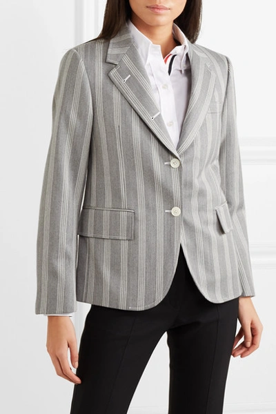Shop Thom Browne Striped Wool And Cotton-blend Blazer In Gray