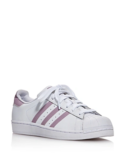 Shop Adidas Originals Women's Superstar Lace Up Sneakers In White/lilac