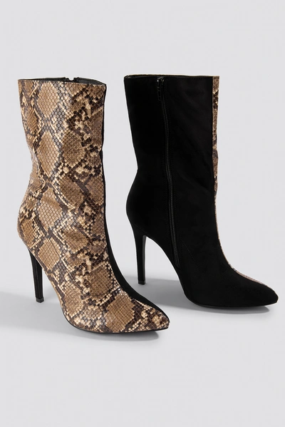 Shop Na-kd Two Colour Stiletto Boot Black In Snake