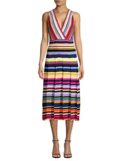 Shop Milly Surplice Stripe Knit Dress In Dark Multi