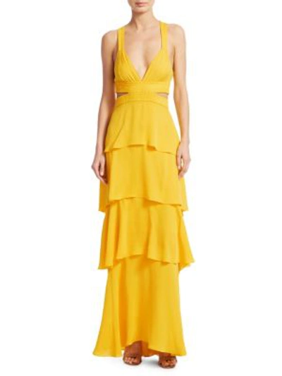Shop A.l.c Lita Silk Tiered Ruffle Maxi Dress In Yellow