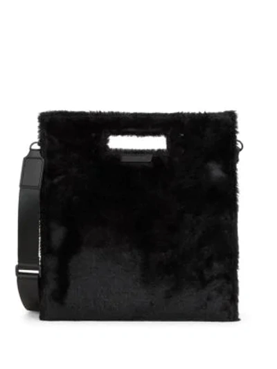 Shop Kendall + Kylie Faux Fur-trim Shoulder Bag In Black