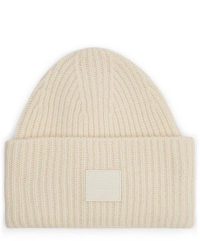Shop Acne Studios Pansy Face Wool Beanie Hat In White