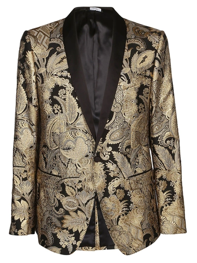 Shop Dolce & Gabbana Embroidered Floral Blazer In Black Gold