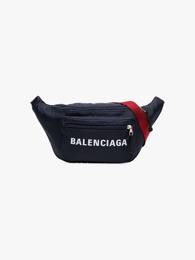 Shop Balenciaga Navy Blue Logo Print Crossbody Bag In Black