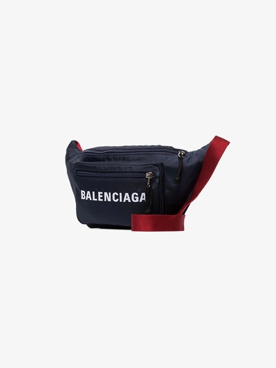 Shop Balenciaga Navy Blue Logo Print Crossbody Bag In Black