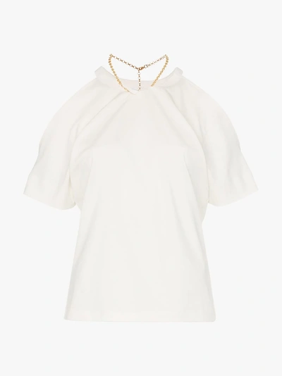 Shop Chloé Cold-shoulder Cotton Chain Necklace T-shirt In 107 Iconic Milk