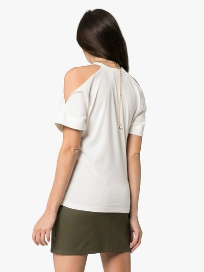 Shop Chloé Cold-shoulder Cotton Chain Necklace T-shirt In 107 Iconic Milk