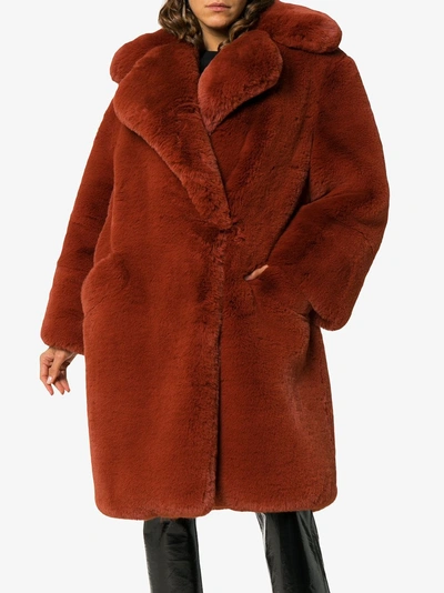 Shop Givenchy Single Breasted Oversized Faux Fur Coat In Rust